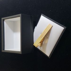 Engine Turned Gold-Tone Tie Clip, Tie Bar, Long Narrow Rectangle Spring, Hayward